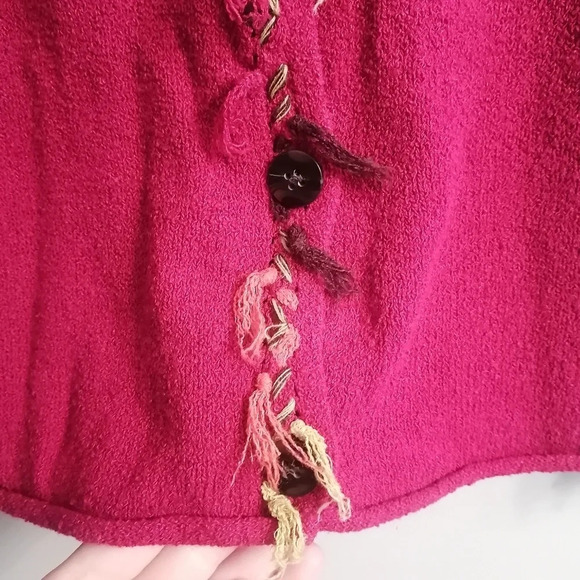 Susan Bristol Y2K Vintage Hand Embroidered Pink Button Up Fringe Cardigan Medium - Picture 6 of 12